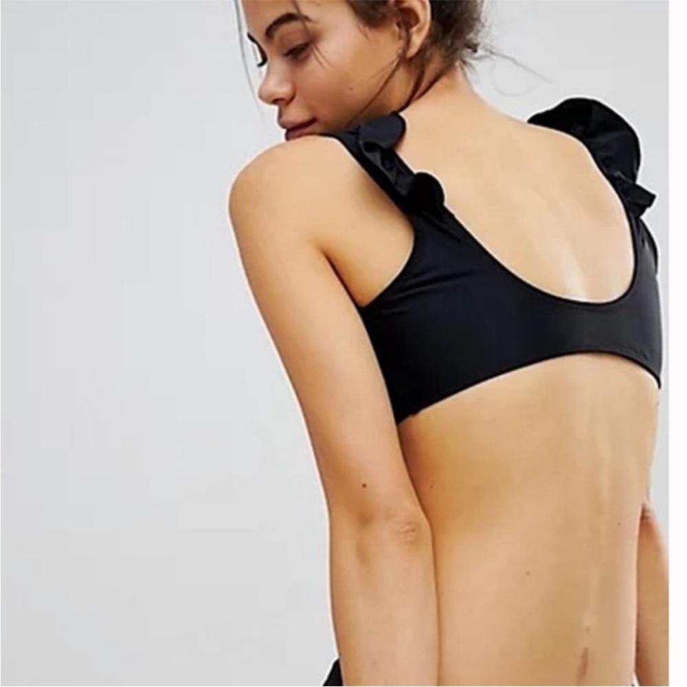 Black Ruffle Tie-Front Bikini Top - Picture 2 of 4